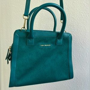 Vera Bradley Dark Teal blue turquoise Leather & calf Hair Satchel bag